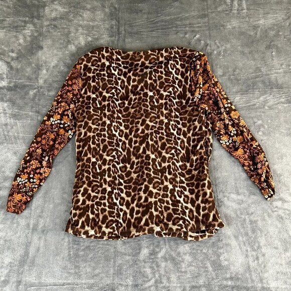 Brown Leopard Cheetah Print Pullover Top Vintage 90s Punk Rock Grunge Glam Y2K - Picture 7 of 8